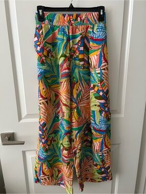 C&C California Multicolor Wide Leg Tropical Jumpsuit Pants 100% Linen